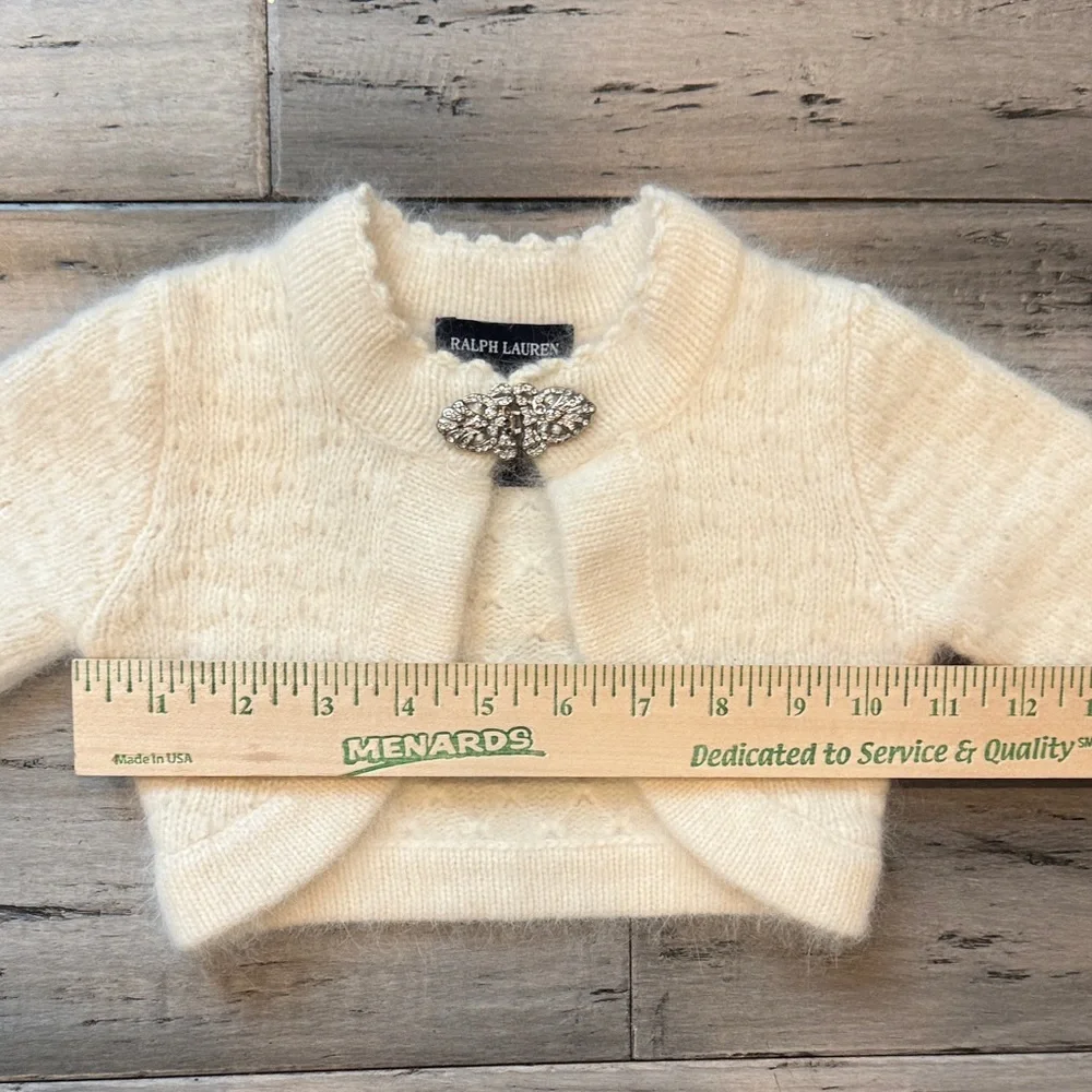 NWOT Ralph Lauren Cream Infant Knit Bolero with Jeweled Pin